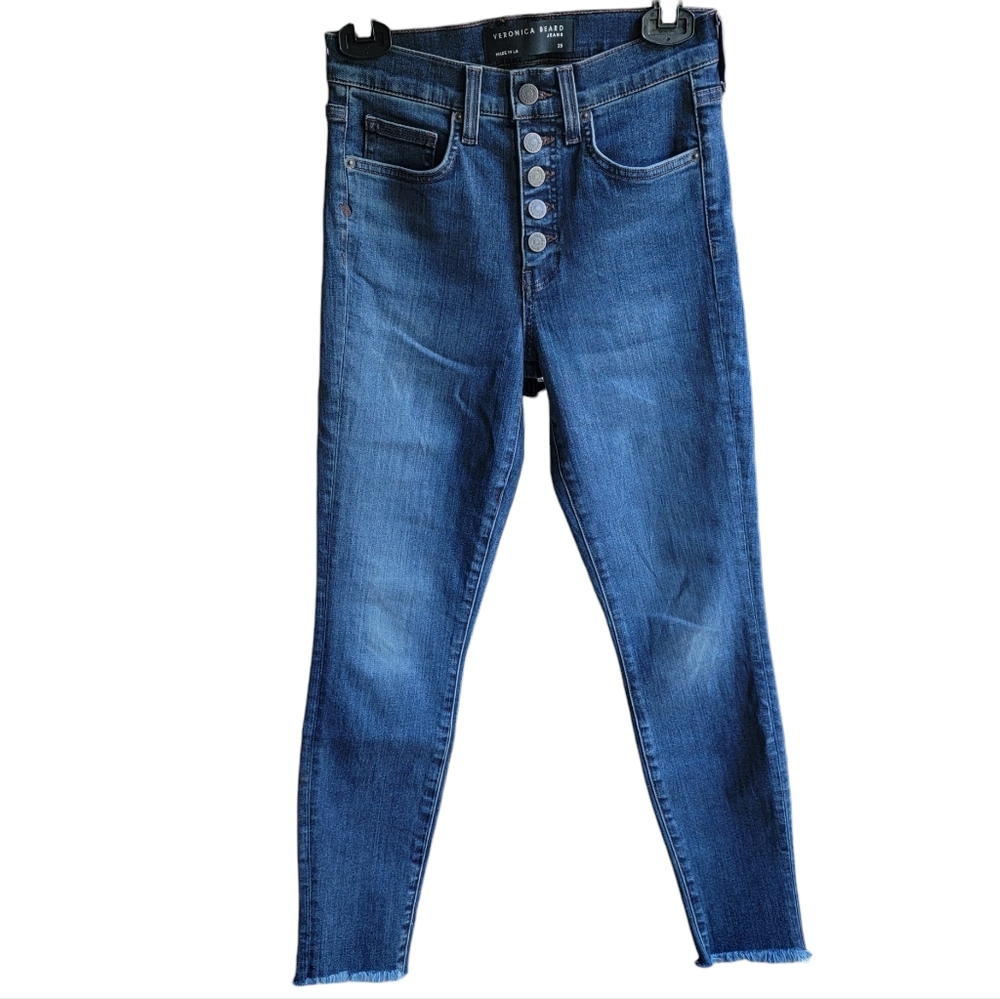 Veronica Beard Debbie High-Rise Button Fly Fray Hem Skinny Jeans Laguna … - Picture 6 of 16
